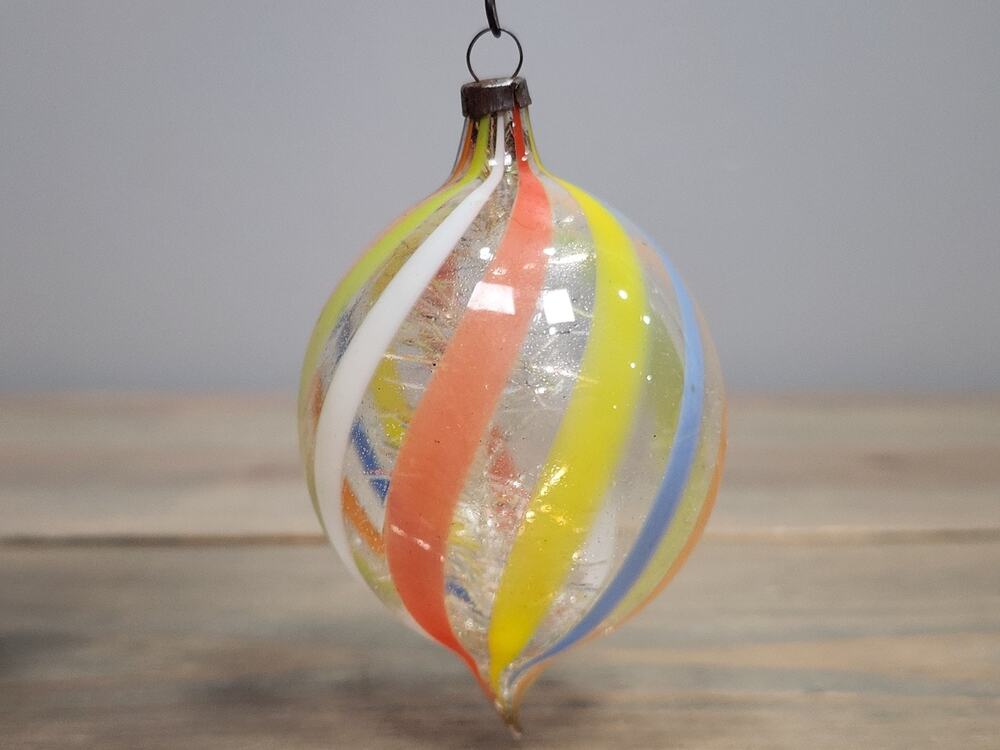 1930s Striped BIMINI Fadenglas Christmas Ornament w/ TINSEL
